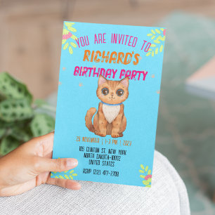 Invitation Cute Cat Kitten Theme Fête d'anniversaire de l'enf