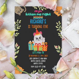 Invitation Cute Cat Kitten Theme Fête d'anniversaire pour enf