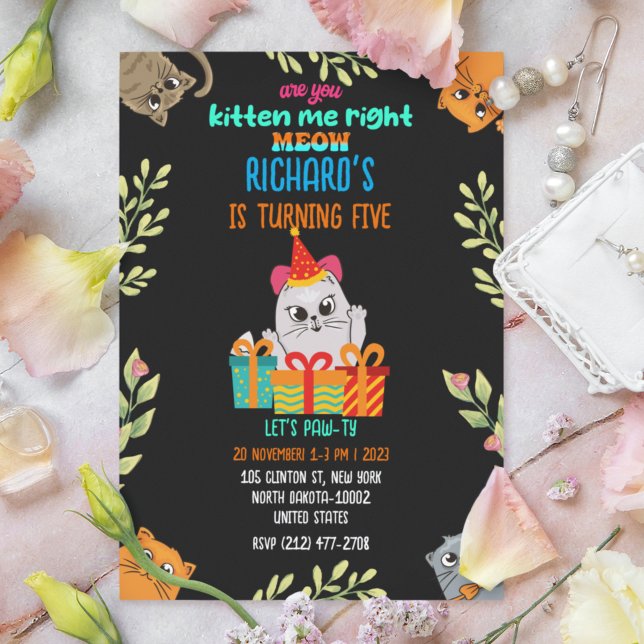 Invitation Cute Cat Kitten Theme Fête d'anniversaire pour enf (Créateur téléchargé)