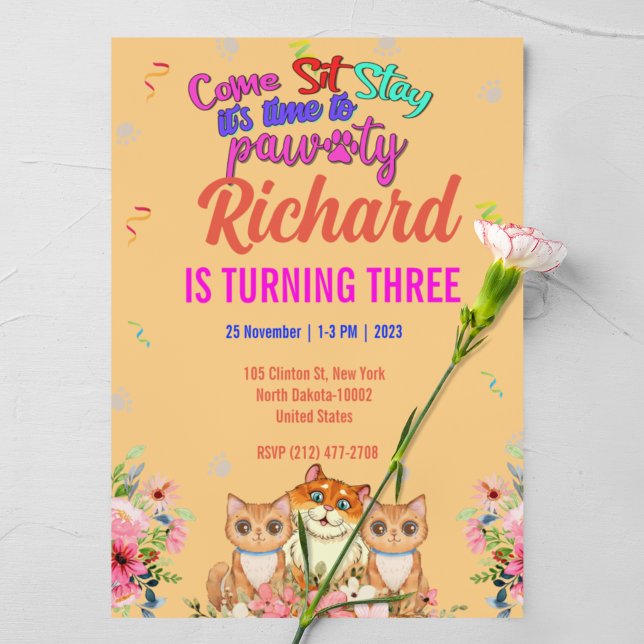 Invitation Cute Cat Kitten Theme Fête d'anniversaire pour enf (Créateur téléchargé)