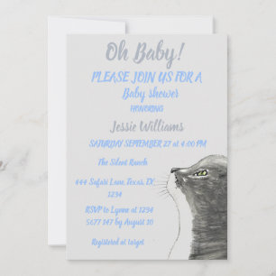 Invitation Cute Cat Kitty Kitten Blue Baby boy shower Invitat