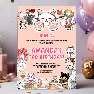 Invitation Cute Cat Thème Anniversaire