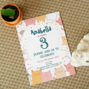 Invitation Cute Cats I Anniversaire de enfant Party