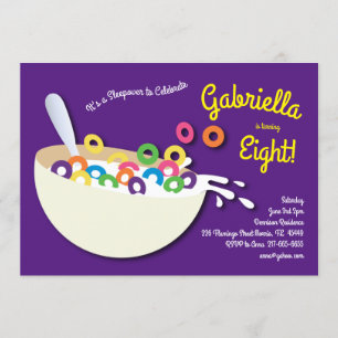 Invitation Cute Cereal Bowl Enfants Slepover fête d'anniversa