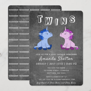 Invitation Cute Chalkboard Unicorn Boy Girl Twins Baby shower
