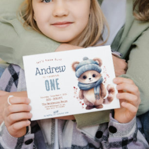 Invitation Cute Chat Automne Hiver Personnalisé Anniversaire 