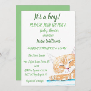 Invitation Cute Chat Kitty Kitten animal bébé Garçon vert