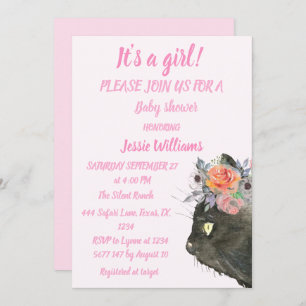 Invitation Cute Chat Kitty Kitten Rose Girl Baby shower Invit