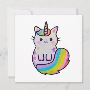 Invitation Cute chat licorne arc-en-ciel