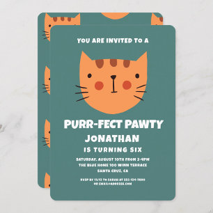 Invitation Cute Chat Orange Purrfect Pawty Anniversaire