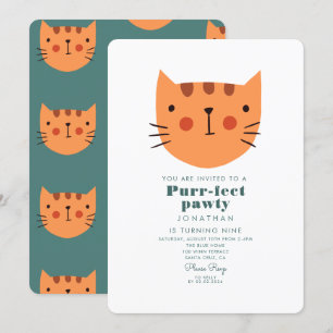 Invitation Cute Chat Orange Vert Anniversaire