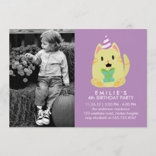 Invitation Cute Chat Photo personnalisée Fête d'anniversaire