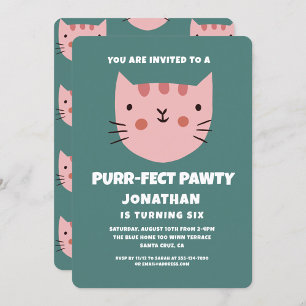 Invitation Cute Chat Rose Purrfect Pawty Anniversaire