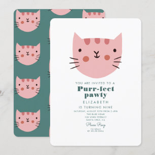 Invitation Cute Chat Rose Vert Anniversaire