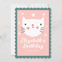 Cute Chat Rose Vert Violet Étoiles Anniversaire