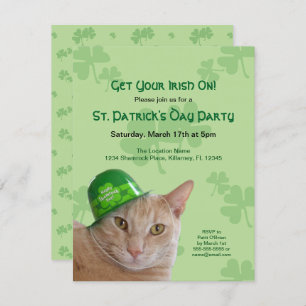 Invitation Cute Chat Shamrock Casquette St. Patrick's Day Par