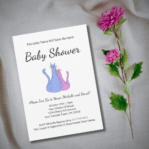 Invitation Cute Chat Twins Baby shower bleu rose
