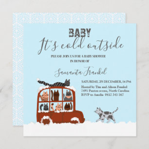 Invitation Cute Chats en voiture Hiver Baby shower froid
