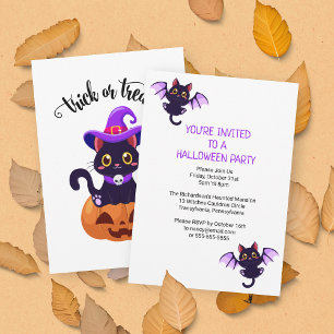 Invitation Cute Chats Noirs Fête d'Halloween personnalisée