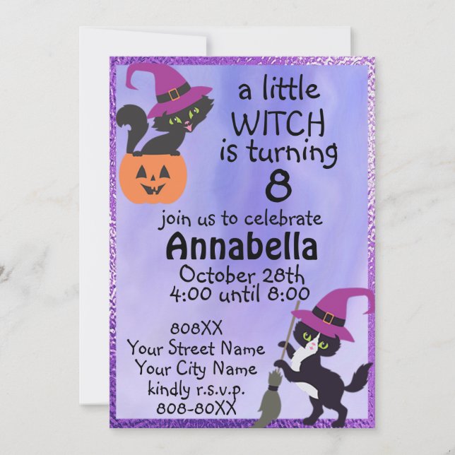 Invitation Cute Chats Noirs Halloween fête d'anniversaire (Devant)