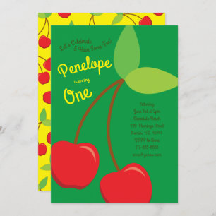 Invitation Cute Cherries Enfants 1er anniversaire Cerise