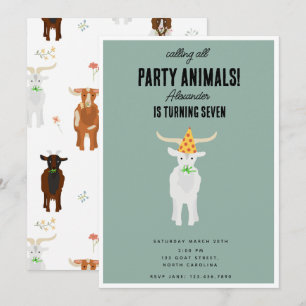 Invitation Cute Chèvres Ferme Animaux Chèvre Anniversaire Thè