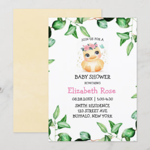 Invitation Cute Chic Duckling Green Ivy Baby shower Feuille