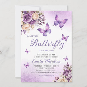 Invitation Cute Chic Purple Floral Butterfly Girl Baby shower