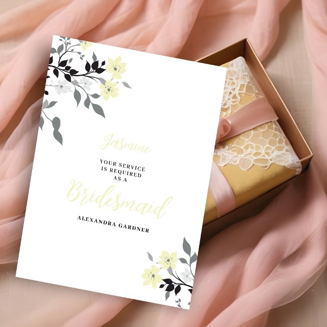 Invitation Cute Chic Yellow Floral Bunch Wedding Bridesmaid ( Exquisite Sophisticated Pale Yellow Floral Bunch Wedding Bridesmaid Proposal Card.)