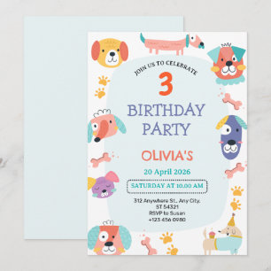 Invitation Cute Chien Chien Chien Chien Chien 3e Anniversaire