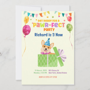 Invitation Cute Chien Chiot Puppy Theme Fête d'Anniversaire d