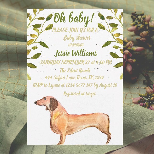 Invitation Cute Chien Dachshund Floral Green Weiner Baby show (Créateur téléchargé)