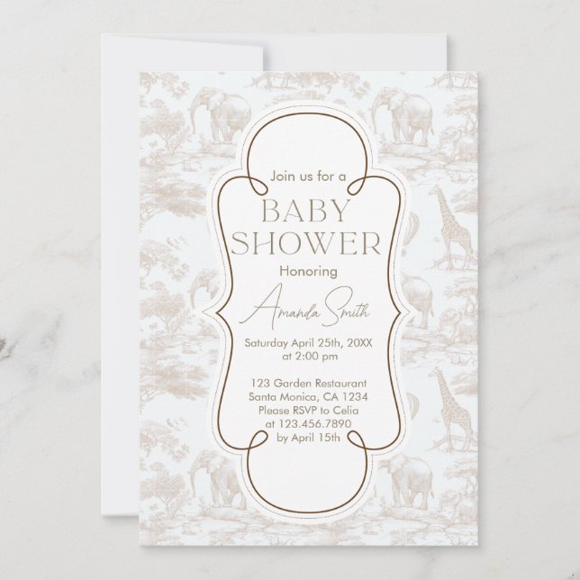 Invitation Cute Chinoiserie Toile de Jouy baby shower (Devant)