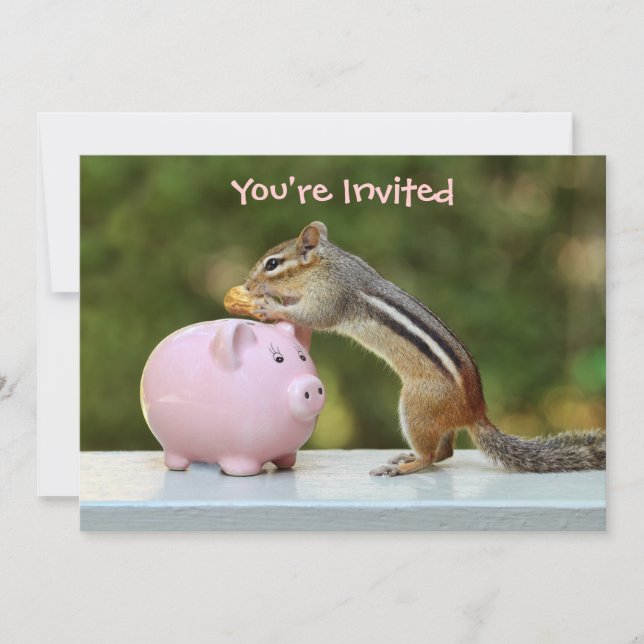 Invitation Cute Chipmunk avec une photo de banque de monnaie  (Devant)