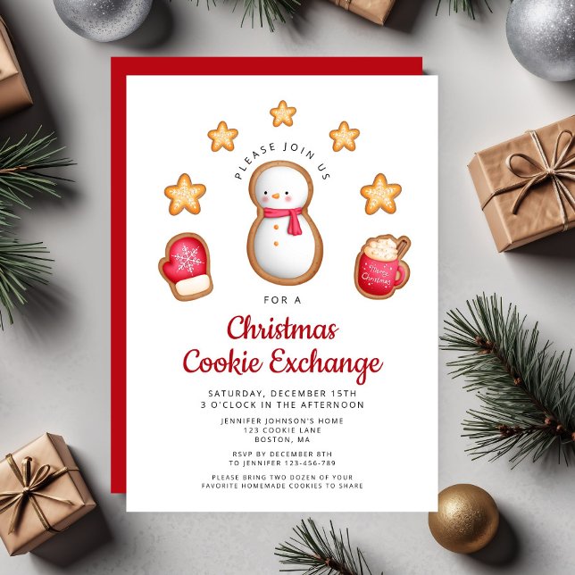 Invitation Cute Christmas Cookie Exchange Snowman (Cute Snowman Cookie Exchange Christmas Party Invitation)