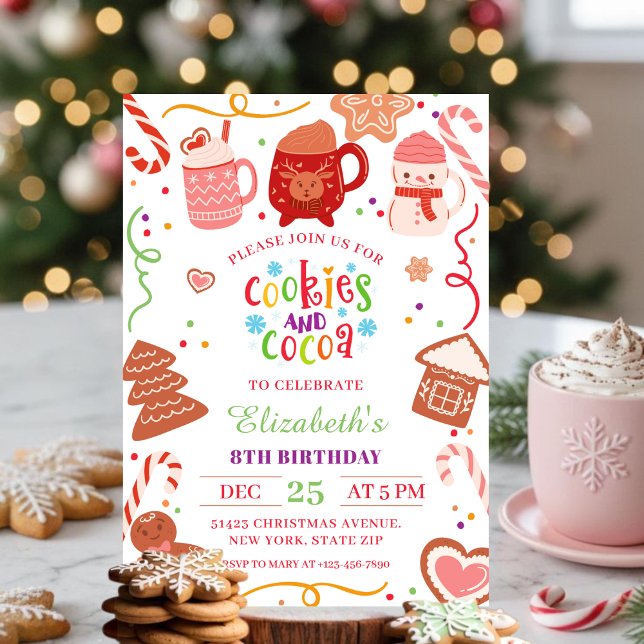 Invitation Cute Christmas Cookies and Cocoa Birthday party  (Créateur téléchargé)