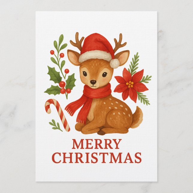 Invitation Cute Christmas Deer Greeting Card–Merry Christmas (Devant)