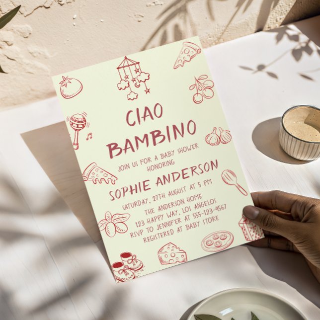 Invitation Cute Ciao Bambino Cream Italian Baby Shower (Créateur téléchargé)