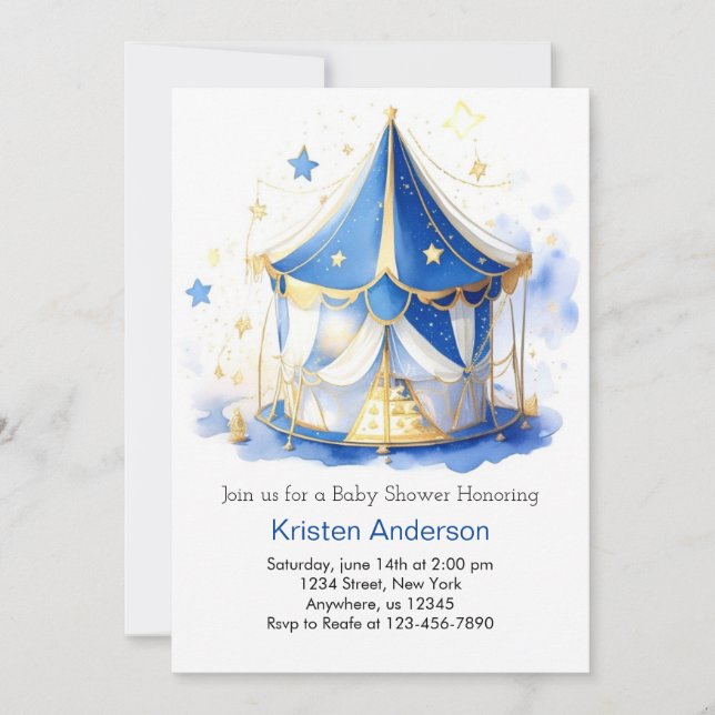 Invitation Cute Circus Dreamland Watercolor Baby shower garço (Devant)