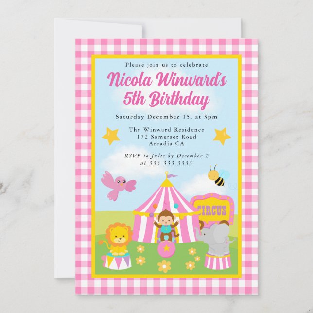 Invitation Cute Circus Tente et Animaux Anniversaire de enfan (Devant)