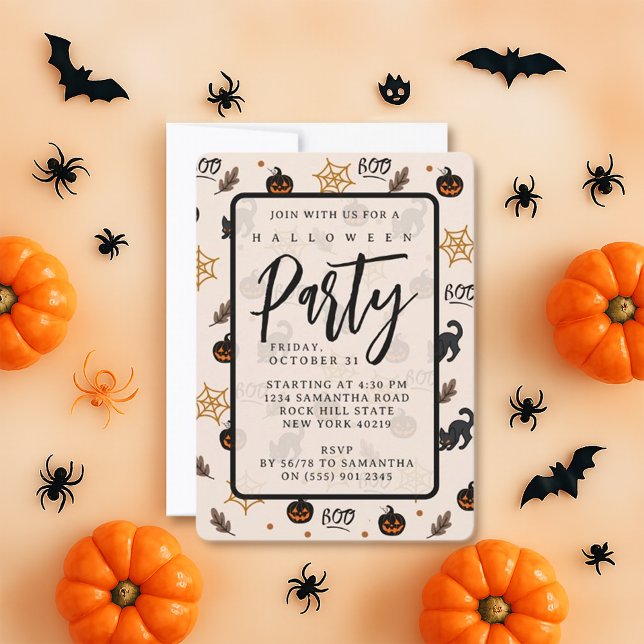 Invitation Cute Citrouille Chat Noir Halloween Motif (Créateur téléchargé)