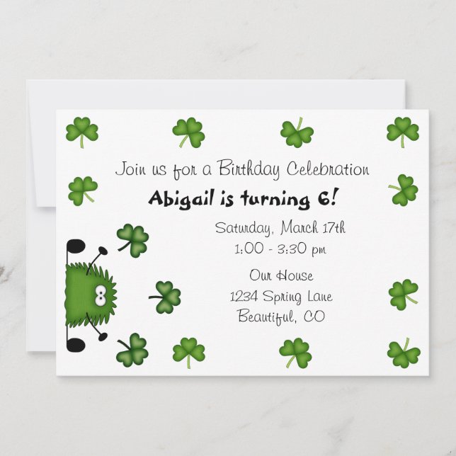 Invitation Cute Clovers Irish St Patrick's Day Anniversaire (Devant)