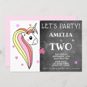 Invitation Cute Colorée Unicorn 2e anniversaire