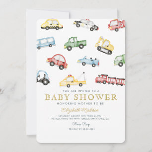 Invitation Cute Colorée Voitures Baby shower Garçon