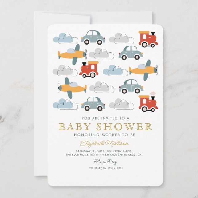 Invitation Cute Colorée Voitures Baby shower Garçon (Devant)