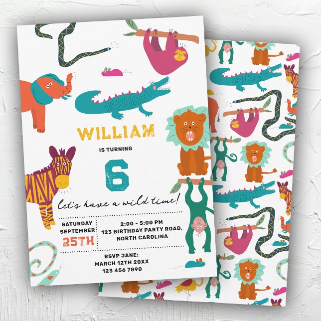 Invitation Cute Colorful Animaux Abstraits Parti Anniversaire (Cute Colorful Abstract Animals Kids Birthday Party Invitation)
