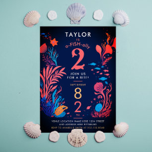 Invitation Cute Colorful Océan Bleu Poisson Coraux Anniversai