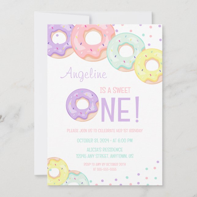 Invitation Cute Colorful Sprinkle Donuts First Birthday (Devant)