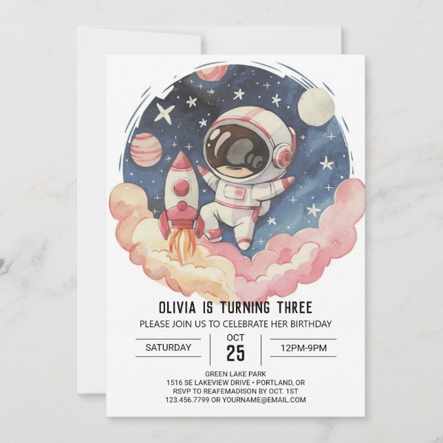 Invitation Cute Comet Elegance Astronaut Anniversaire (Devant)