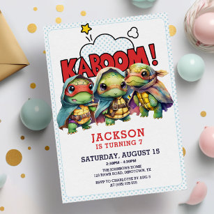 Invitation Cute Comic Book Turtles Superhero Boy Anniversaire